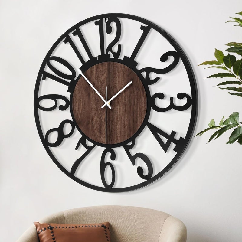 LEIKE Extra Large Wall Clocks,Silent Little Ticking,Battery Operated Vintage Round Modern Wood Wall Clock for Living Room, Bedroom,Farmhouse,Office Home Decor-32 Inch(Black-Arabic Number) - Image 2